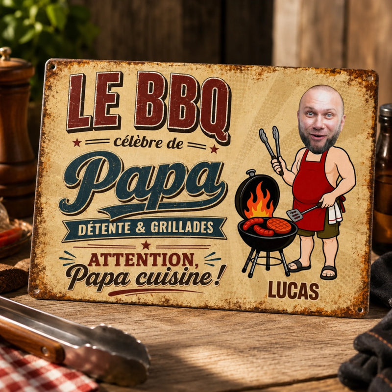 Panneau Métallique Personnalisé avec Photo – Cadeau Pour Papa, Papy – Détente & Grillades
