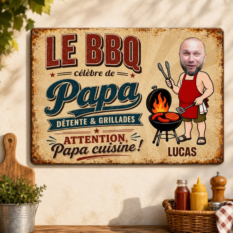 Panneau Métallique Personnalisé avec Photo – Cadeau Pour Papa, Papy – Détente & Grillades