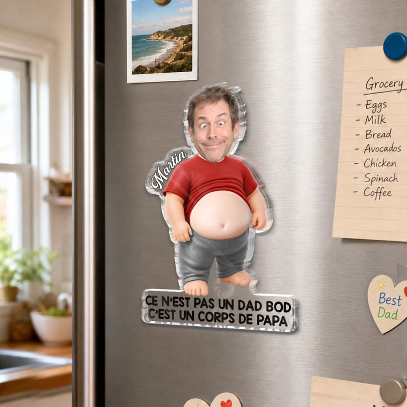 Aimant en Acrylique Personnalisé avec Photo - Cadeau Humoristique pour Papa, Papy - Papa Parfait, Ventre Inclus