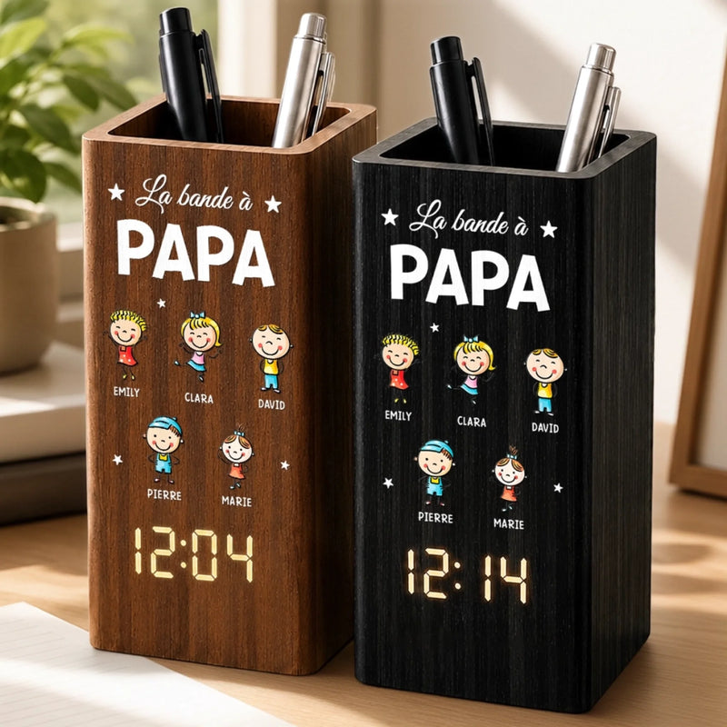 Pot à Crayons Personnalisé avec Horloge – Cadeau pour Papa, Papy – Éternellement Reconnaissant