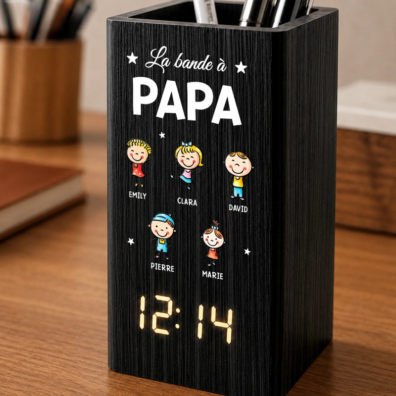 Pot à Crayons Personnalisé avec Horloge – Cadeau pour Papa, Papy – Éternellement Reconnaissant