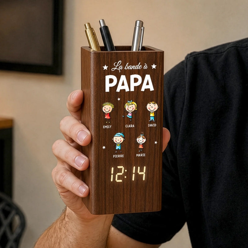 Pot à Crayons Personnalisé avec Horloge – Cadeau pour Papa, Papy – Éternellement Reconnaissant