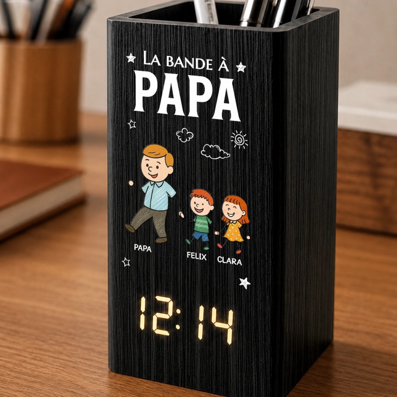 Pot à Crayons Personnalisé avec Horloge – Cadeau pour Papa, Papy – Allons-y ensemble !