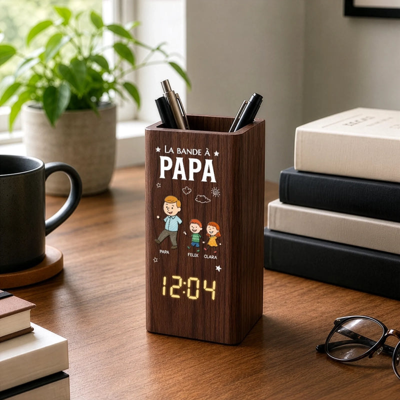 Pot à Crayons Personnalisé avec Horloge – Cadeau pour Papa, Papy – Allons-y ensemble !