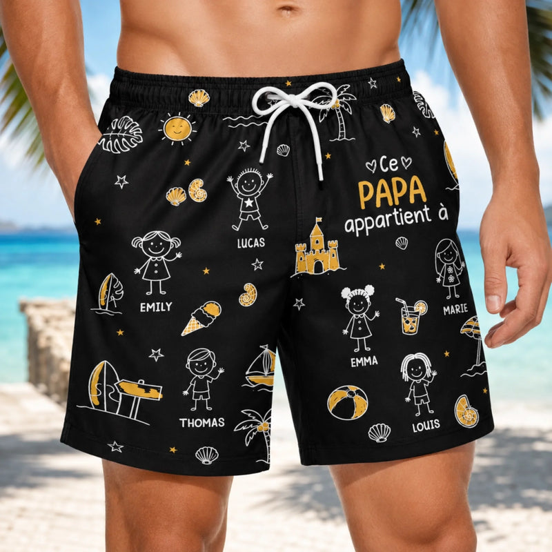 Short de Bain Homme Personnalisé – Cadeau pour Papa, Papy – Papa Fait Partie de l'Équipe du Chaos
