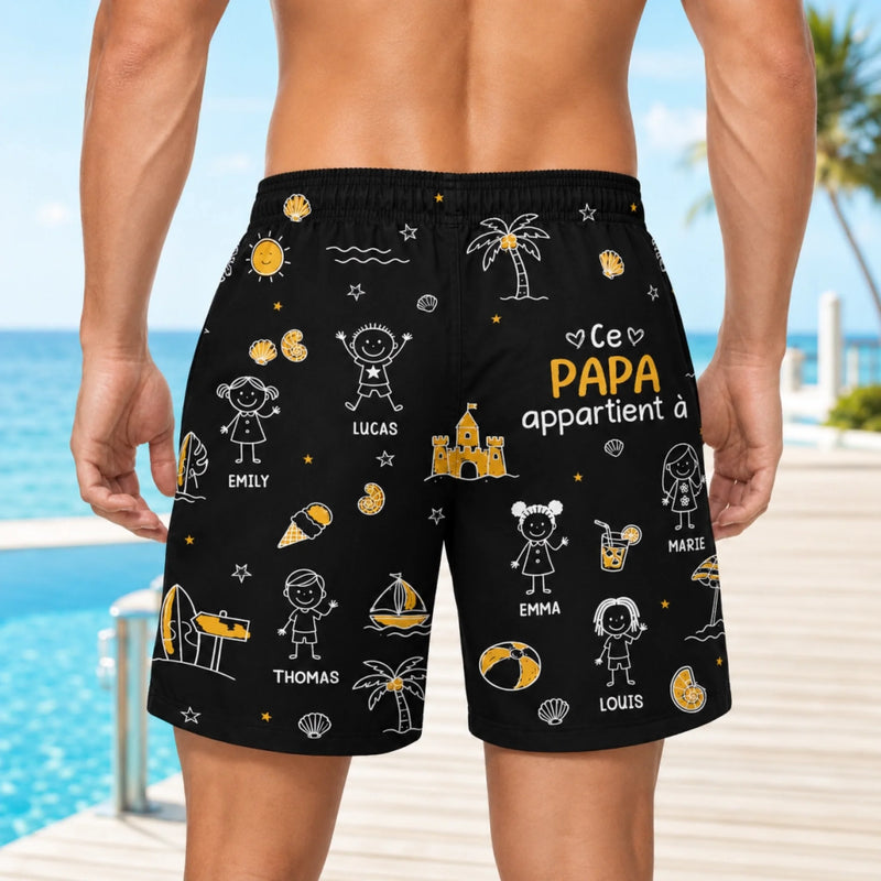 Short de Bain Homme Personnalisé – Cadeau pour Papa, Papy – Papa Fait Partie de l'Équipe du Chaos
