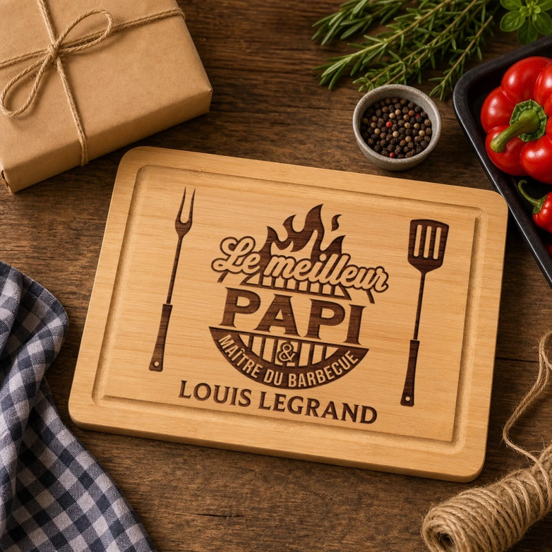 Planche à Découper Personnalisée - Cadeau Pour Papa, Papy - Le Patron du Grill