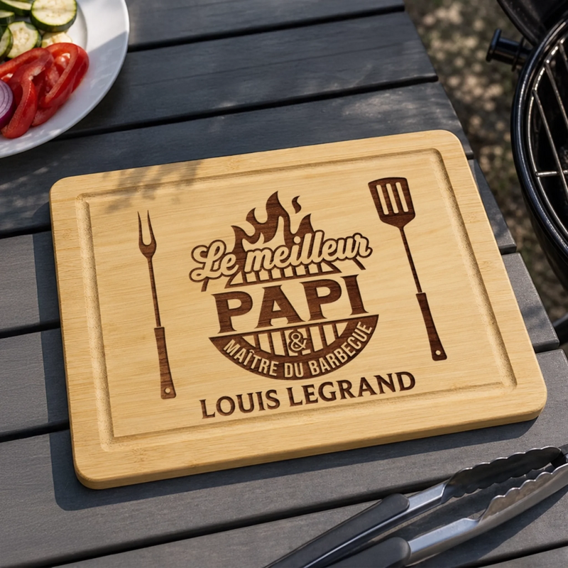 Planche à Découper Personnalisée - Cadeau Pour Papa, Papy - Le Patron du Grill