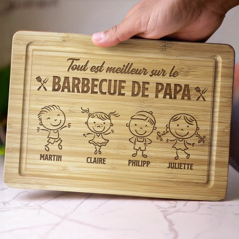 Planche à Découper Personnalisée - Cadeau Pour Papa, Papi - Tout est meilleur du grill