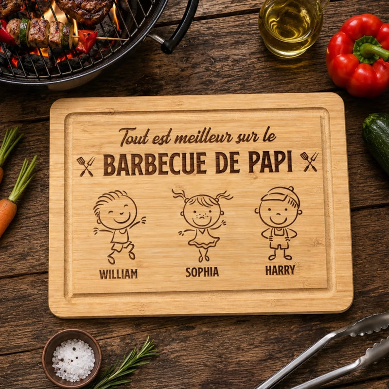 Planche à Découper Personnalisée - Cadeau Pour Papa, Papi - Tout est meilleur du grill