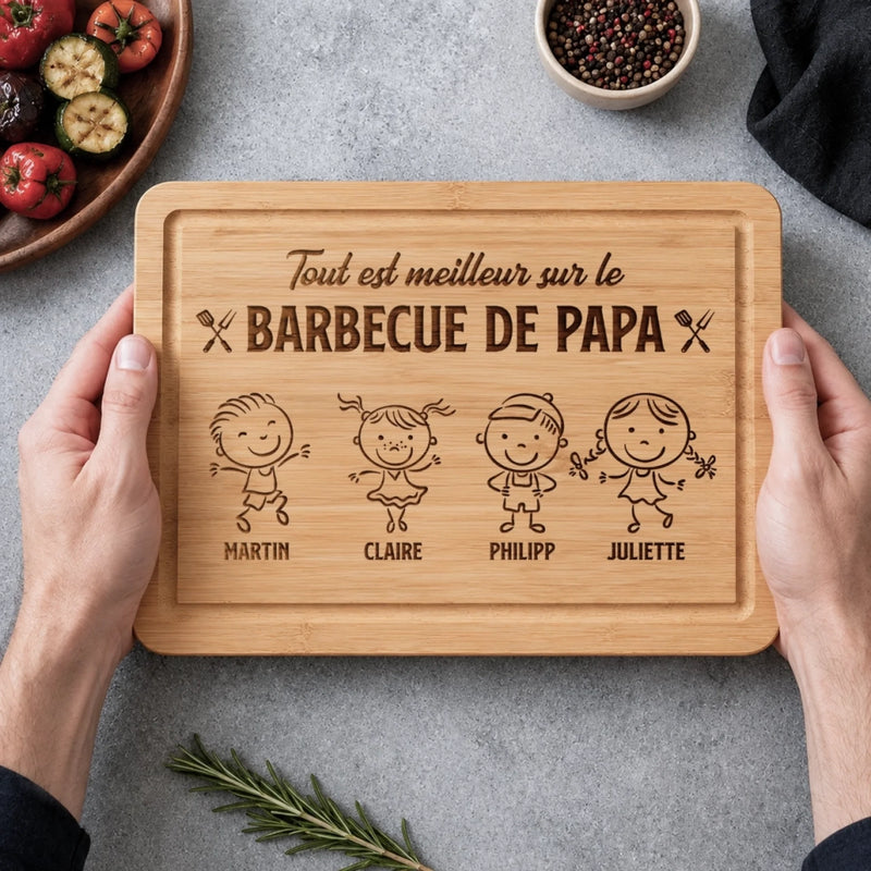 Planche à Découper Personnalisée - Cadeau Pour Papa, Papi - Tout est meilleur du grill