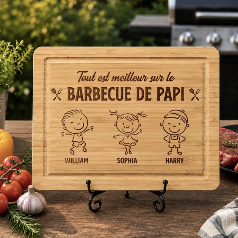 Planche à Découper Personnalisée - Cadeau Pour Papa, Papi - Tout est meilleur du grill