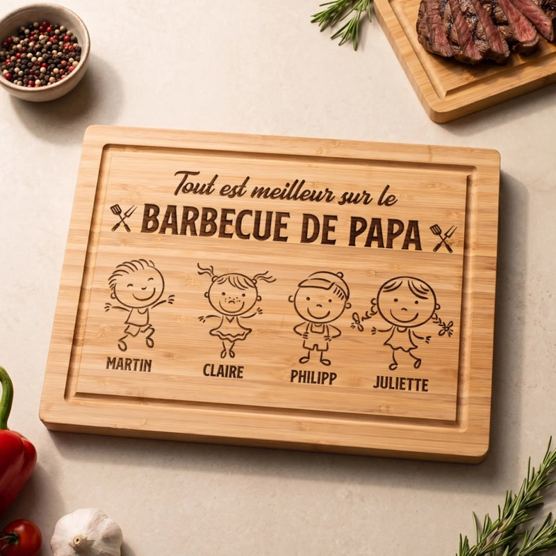 Planche à Découper Personnalisée - Cadeau Pour Papa, Papi - Tout est meilleur du grill