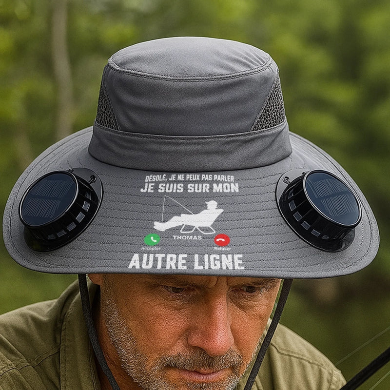 Chapeau Solaire Avec Ventilateur Personnalisé – Cadeau pour Pêcheur, Papa, Papy – Je Suis sur Mon Autre Ligne de Pêche