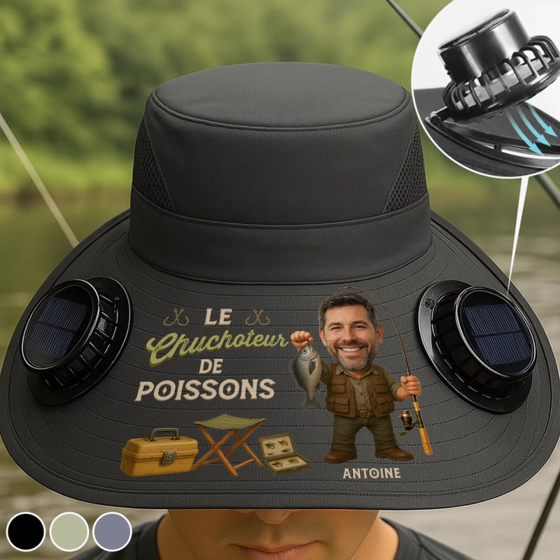 Chapeau Solaire avec Ventilateurs Personnalisé – Cadeau pour Pêcheur, Papa, Papy – Maître pêcheur