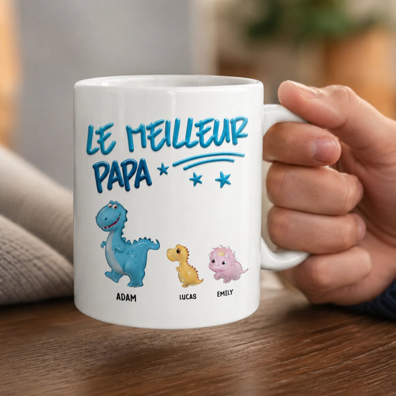 Mug Personnalisé à Effet 3D Gonflé – Cadeau pour famille – Petite famille de dinosaures