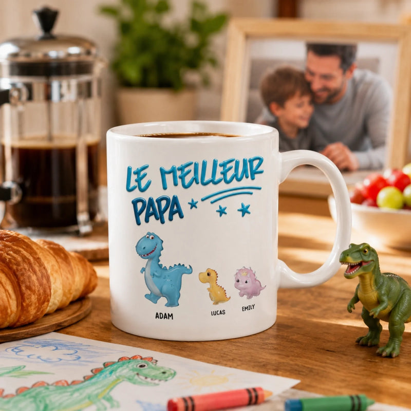Mug Personnalisé à Effet 3D Gonflé – Cadeau pour famille – Petite famille de dinosaures