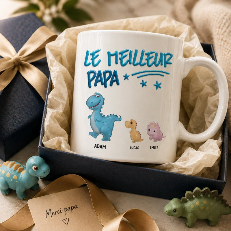 Mug Personnalisé à Effet 3D Gonflé – Cadeau pour famille – Petite famille de dinosaures