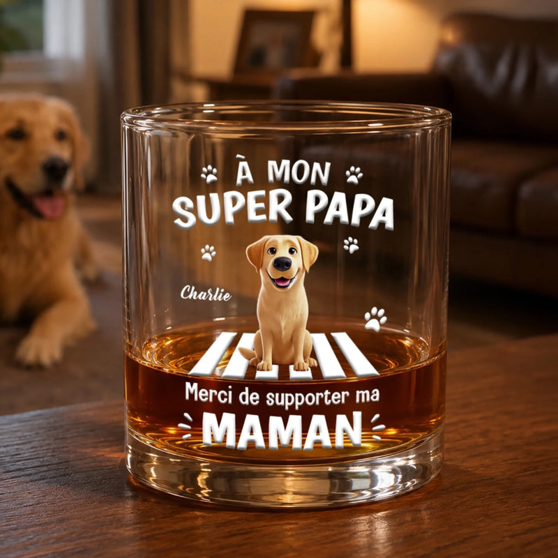 Verre À Whisky Personnalisé – Cadeau pour Propriétaires D’animaux, Amoureux des Animaux – Mon cœur, ma famille