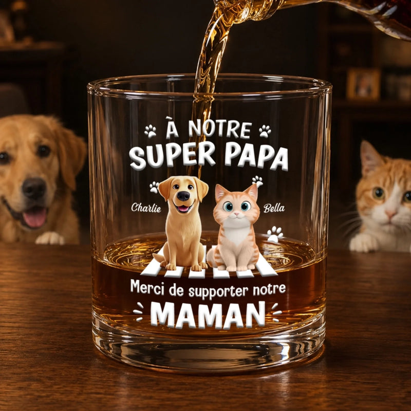 Verre À Whisky Personnalisé – Cadeau pour Propriétaires D’animaux, Amoureux des Animaux – Mon cœur, ma famille