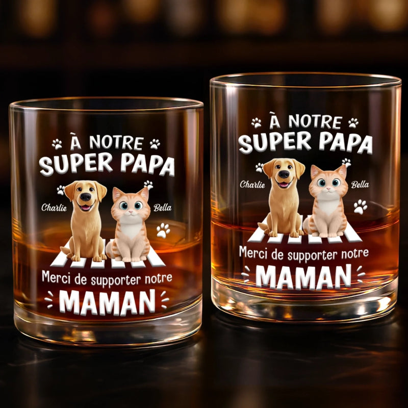 Verre À Whisky Personnalisé – Cadeau pour Propriétaires D’animaux, Amoureux des Animaux – Mon cœur, ma famille