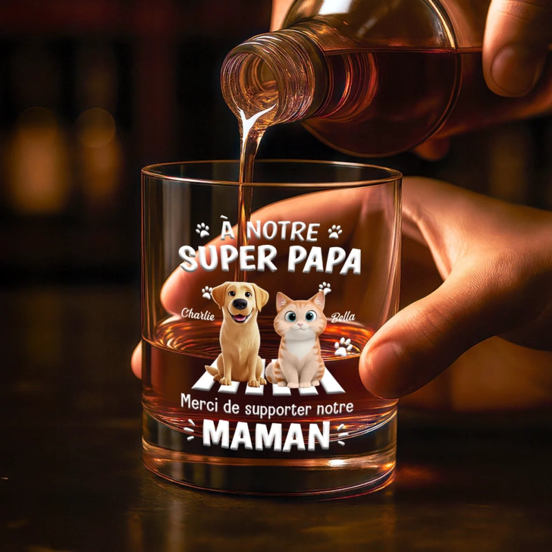 Verre À Whisky Personnalisé – Cadeau pour Propriétaires D’animaux, Amoureux des Animaux – Mon cœur, ma famille