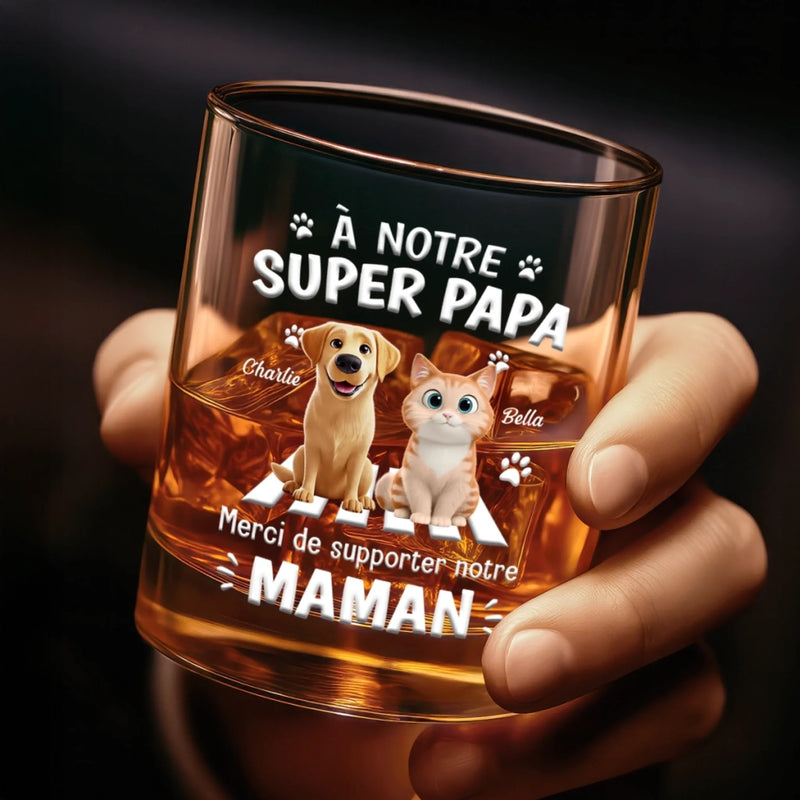 Verre À Whisky Personnalisé – Cadeau pour Propriétaires D’animaux, Amoureux des Animaux – Mon cœur, ma famille