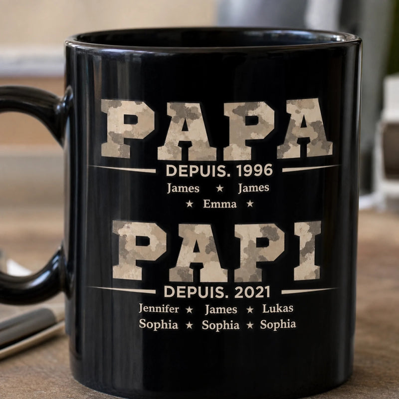 Mug Noir Personnalisé – Cadeau pour Papa, Papi – Papa dans le cœur