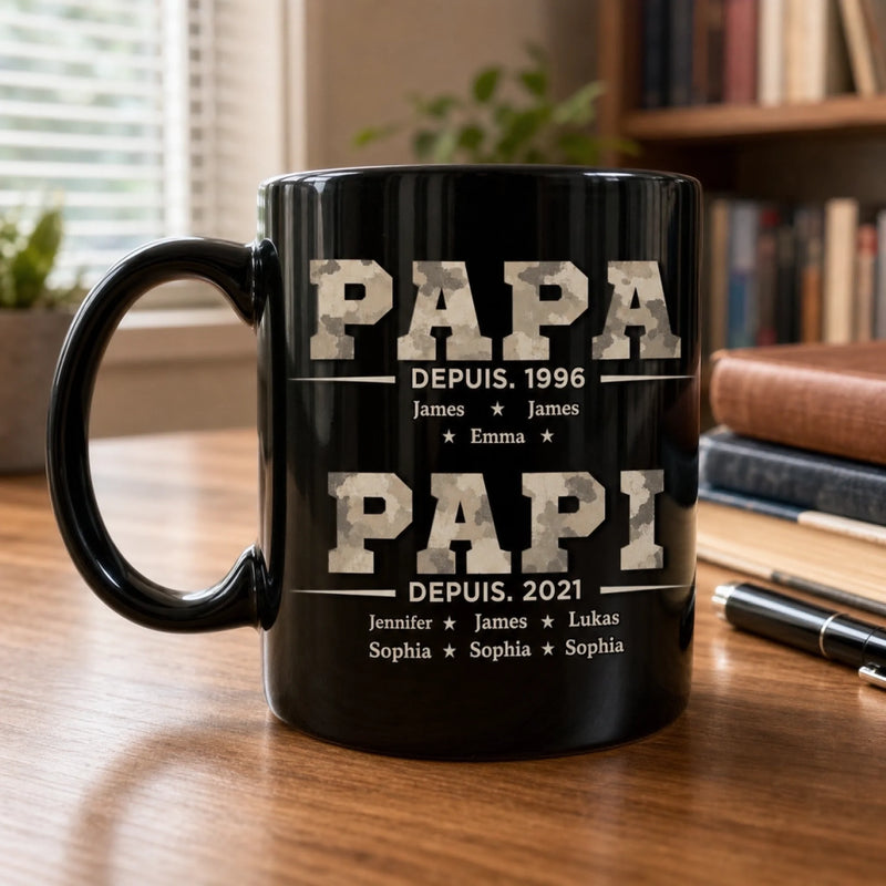 Mug Noir Personnalisé – Cadeau pour Papa, Papi – Papa dans le cœur