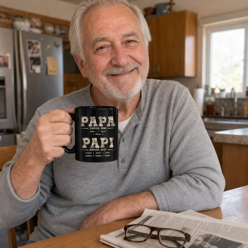 Mug Noir Personnalisé – Cadeau pour Papa, Papi – Papa dans le cœur