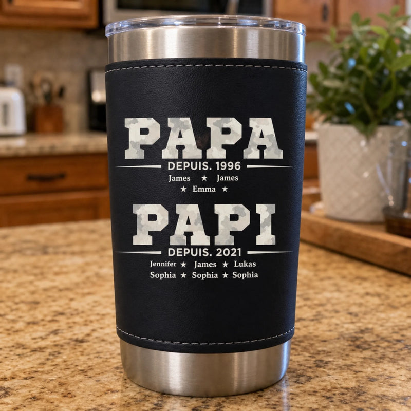 Gobelet Isotherme en Similicuir Personnalisé – Cadeau pour Papa, Papi – Papa dans le cœur