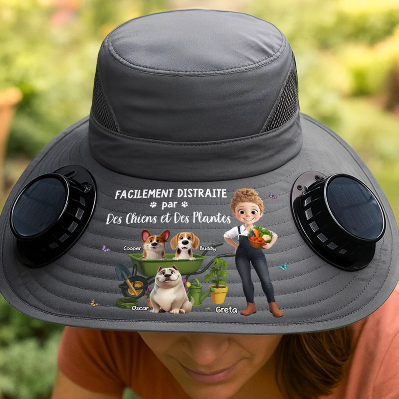 Chapeau Solaire avec Ventilateurs Personnalisé – Cadeau Pour Jardiniers, Amoureux Des Plantes Et Des Chiens – L'amour Grandit Ici