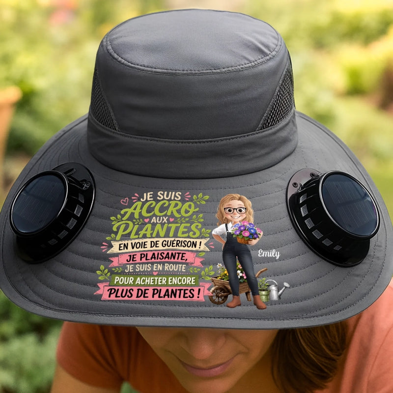Chapeau Solaire avec Ventilateurs Personnalisé – Cadeau Pour Jardiniers, Amoureux Des Plantes – L'aventure Commence