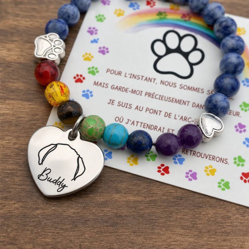 Bracelet Souvenir Personnalisé – Cadeau Commémoratif pour Propriétaire d’Animal – En attendant au pont arc-en-ciel