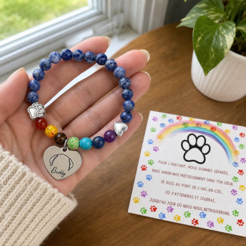 Bracelet Souvenir Personnalisé – Cadeau Commémoratif pour Propriétaire d’Animal – En attendant au pont arc-en-ciel