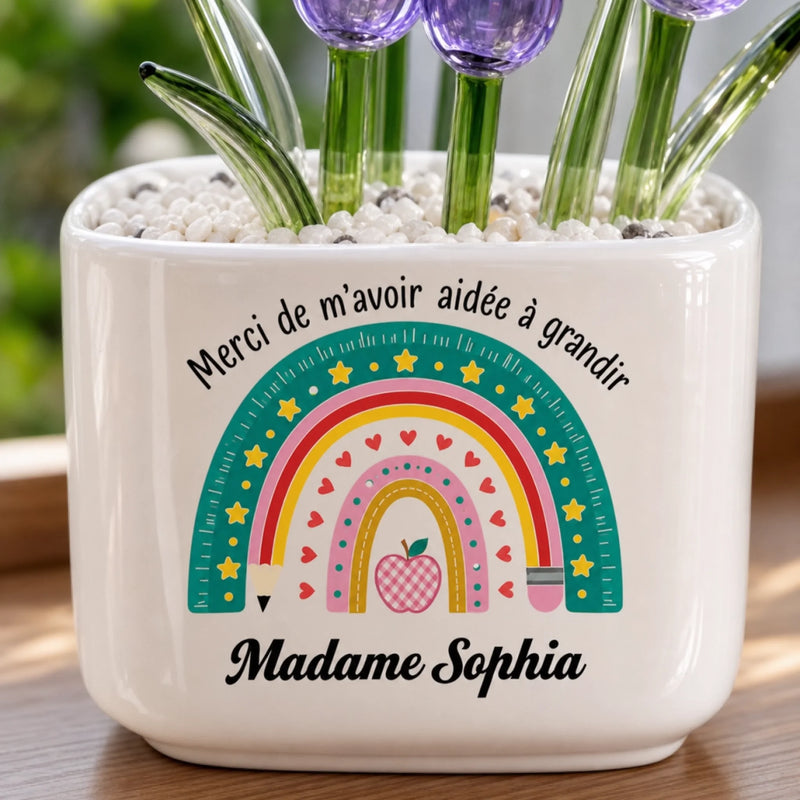 Tulipes Éternelles en Verre Personnalisées – Cadeau Pour Maîtresse, Enseignante – Merci de M’avoir Aidée à Grandir