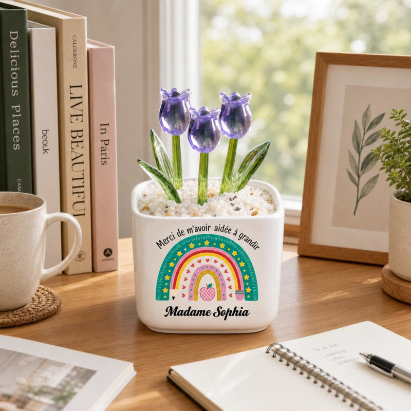 Tulipes Éternelles en Verre Personnalisées – Cadeau Pour Maîtresse, Enseignante – Merci de M’avoir Aidée à Grandir