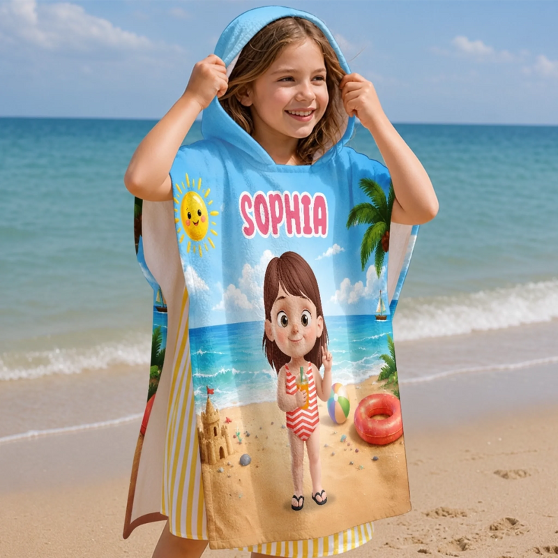 Poncho de bain personnalisé – Cadeaux pour enfants – Trouve-moi à la plage
