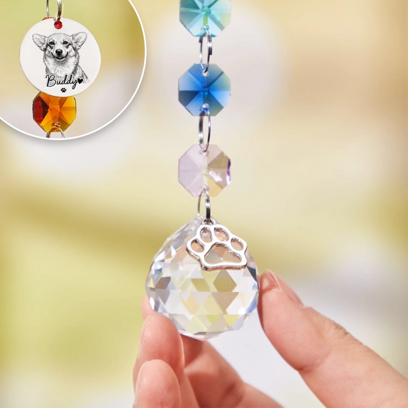 Attrape-Soleil en Cristal Personnalisé avec Photo – Cadeau Commémoratif pour Amoureux des Animaux – À Jamais Aimé, À Jamais Regretté
