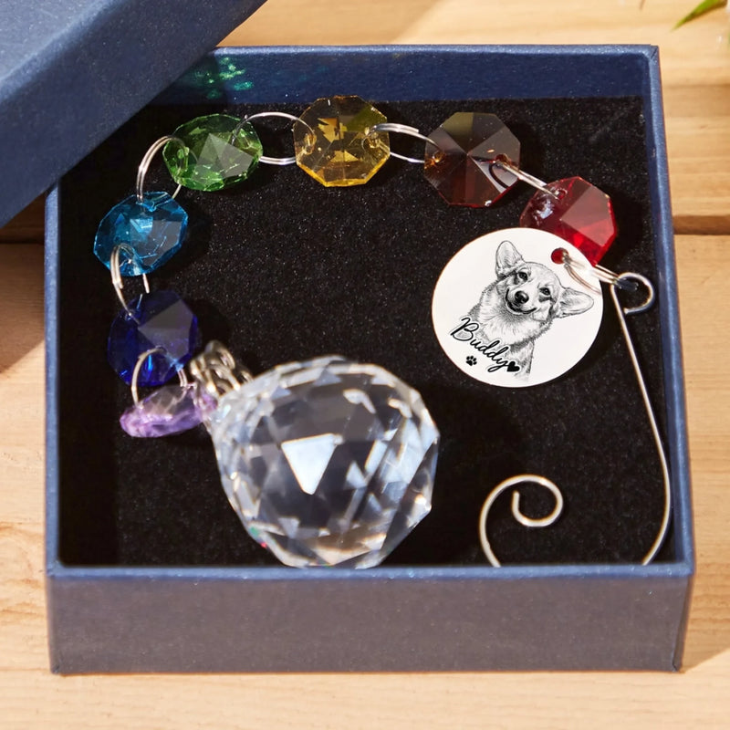 Attrape-Soleil en Cristal Personnalisé avec Photo – Cadeau Commémoratif pour Amoureux des Animaux – À Jamais Aimé, À Jamais Regretté