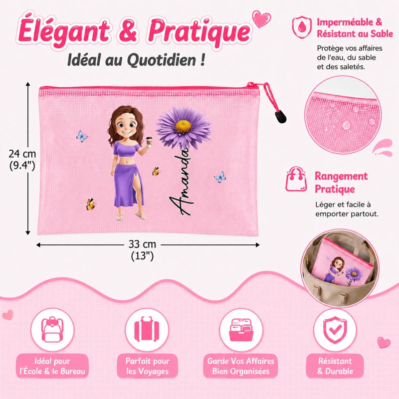 Pochette de Plage en Filet Personnalisée – Cadeau pour Femme – L'Air Marin, l'Âme Heureuse