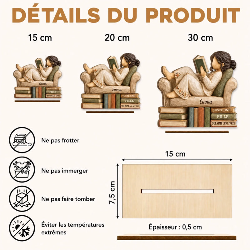 Plaque en Bois 2 Couches Personnalisée avec Support – Cadeau Pour Lecteurs, Amoureux Des Livres – Perdu Dans un Bon Livre