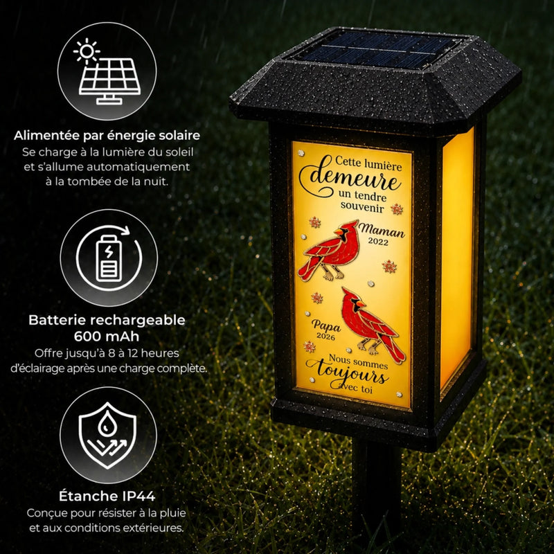Lampe de Jardin Solaire Personnalisée – Cadeau de Commémoration – À Jamais dans Nos Souvenirs