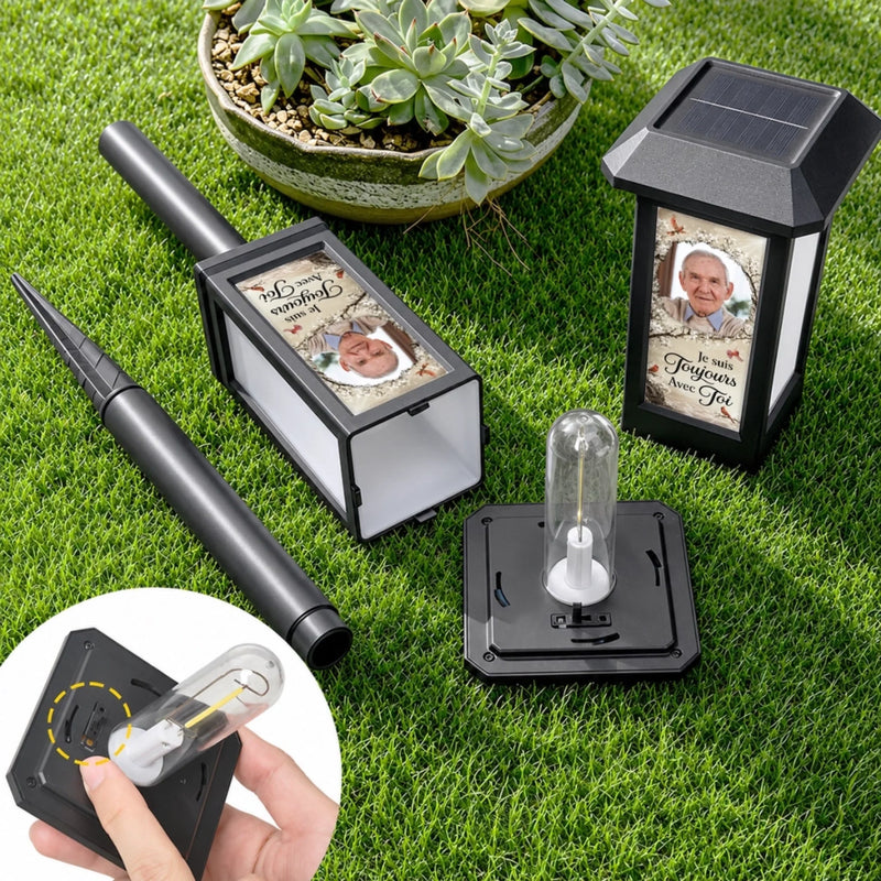 Lampe de Jardin Solaire Personnalisée avec Photo – Cadeau de Commémoration – Dans Chaque Lever De Soleil