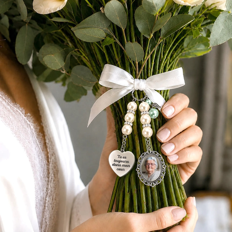 Pendentif bouquet mariée Personnalisé Avec Photo - Cadeau de Commémoration - Tu es toujours dans mon cœur