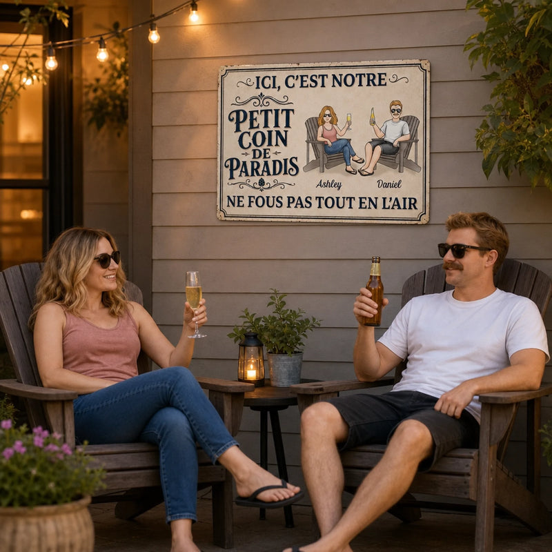Panneau Métallique Personnalisé – Cadeau pour Couple – Pause, bonheur, paradis