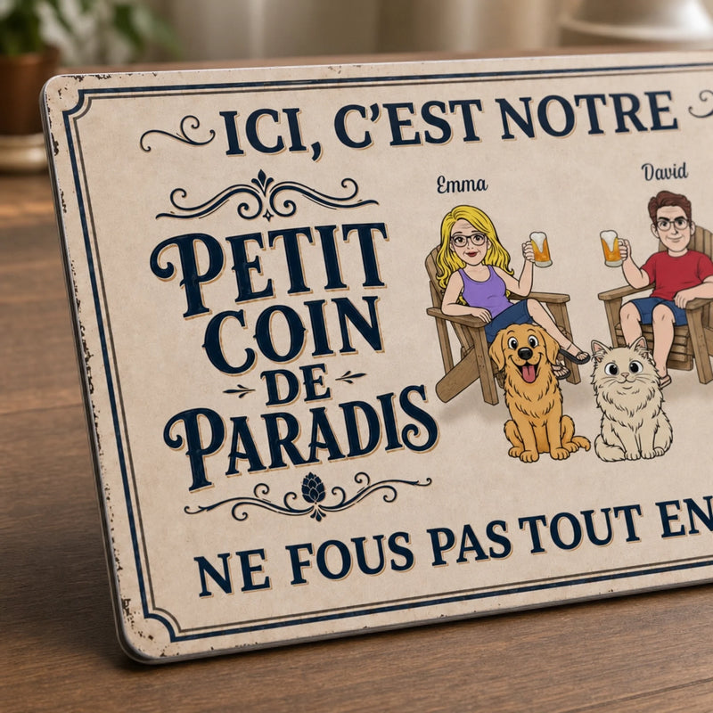 Panneau Métallique Personnalisé – Cadeau pour Couple, Propriétaires D’Animaux – Petit coin de paradis