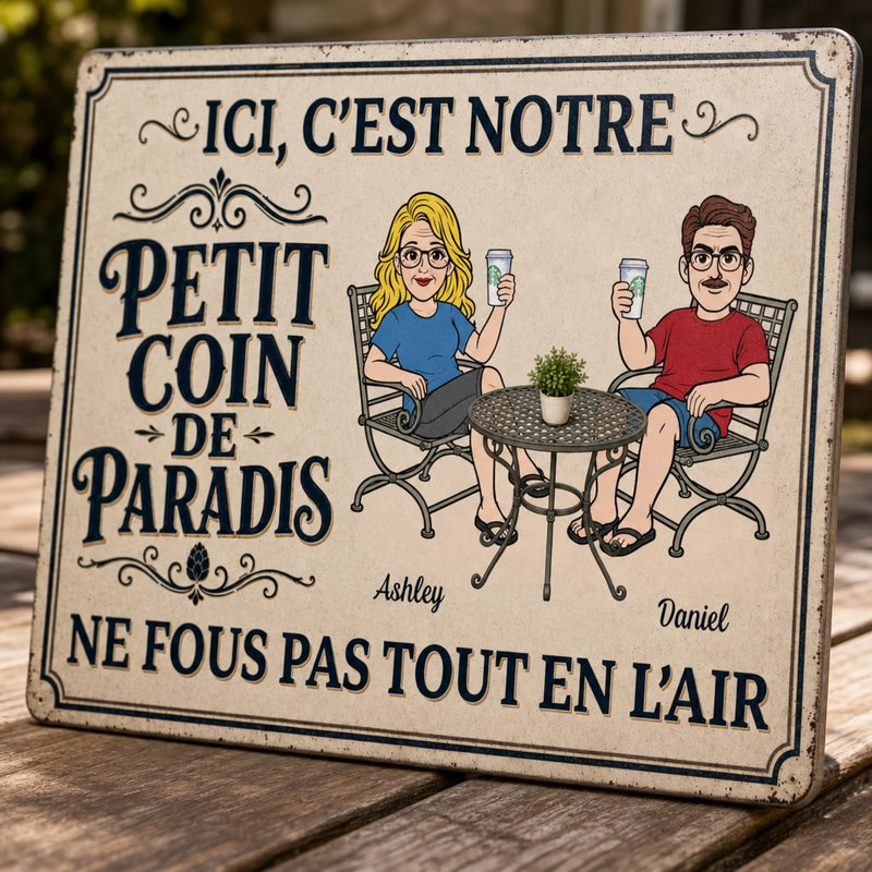 Panneau Métallique Personnalisé – Cadeau pour Couple – Un verre, du soleil