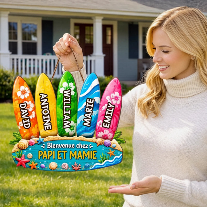 Panneau En Bois Personnalisé – Cadeau d'été pour Papi, Mamie, Famille – Soleil, baignade, recommencer