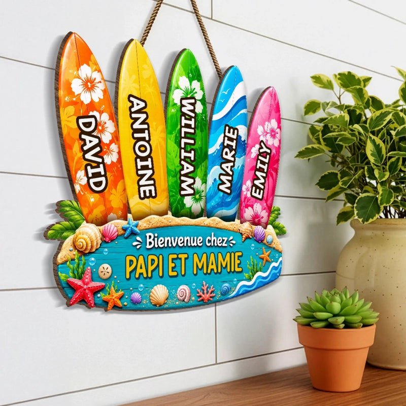 Panneau En Bois Personnalisé – Cadeau d'été pour Papi, Mamie, Famille – Soleil, baignade, recommencer
